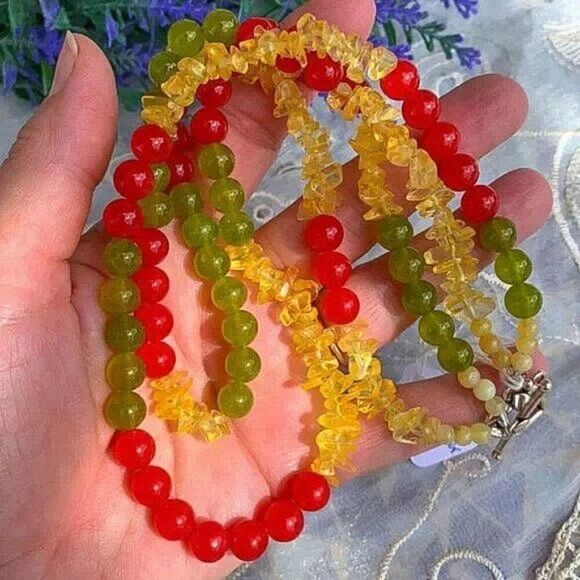 Vintage Peridot, Carnelian & Citrine Gemstone Necklace 850 Silver - Picture 4 of 11